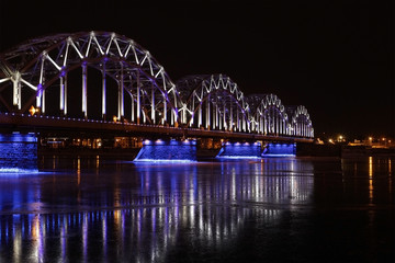 Railway bridge at night