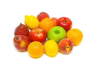 still life of fresh fruit on a white background