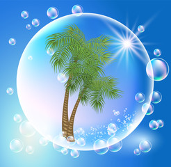 Fototapeta na wymiar Palms and bubbles