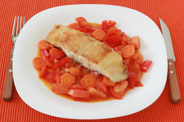 fried flounder with vegetables