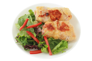 turkey rolls with salad