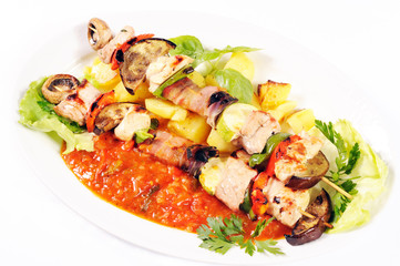Shish kebab on skewers
