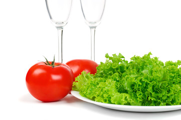 Leaves lettuce and tomato