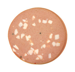 Two slices of mortadella luncheon meat.