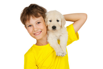 boy with a puppy