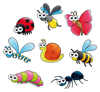 Bugs + 1 snail. Vector isolated characters.