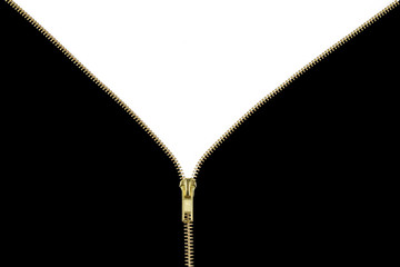 Gold Zipper Unzipping Black to White Background © Qstock