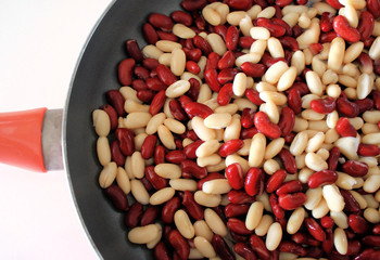 White & Red Kidney Beans In Skillet