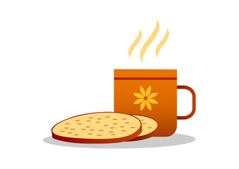 Bread with cup on white background