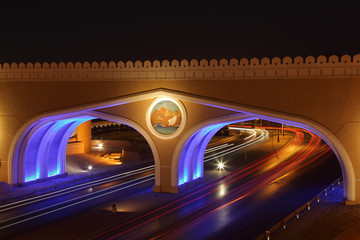 Gate to Muttrah, Illuminated at night. Muscat, Oman