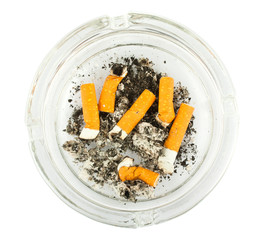 Ashtray with stubbed out cigarette butts