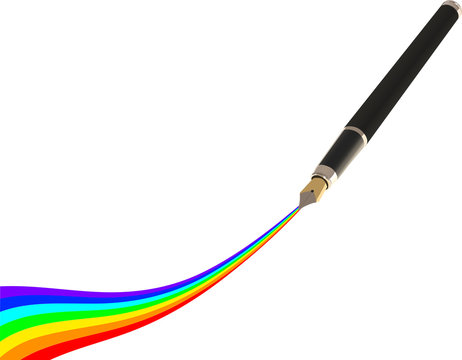 pen and rainbow trace on white