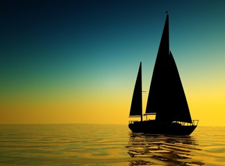 Segelschiff im Sonnenuntergang