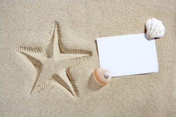 blank paper beach sand starfish pint shells summer