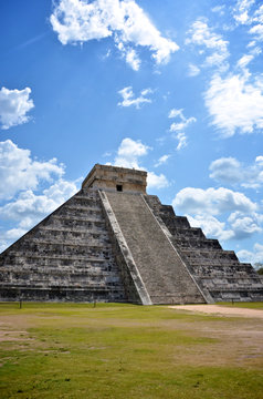 Portrait of Ancient Mayan pyramid in Chichen-Itza, Mexico