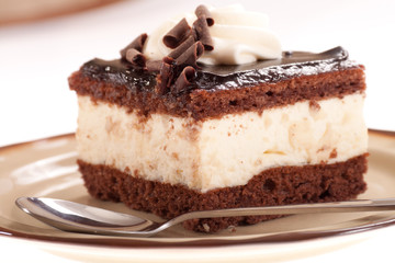 Piece of chocolate cream cake