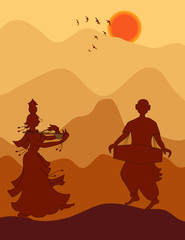 Fototapeta premium Shadow art Music Playing and Dancing in Sunset