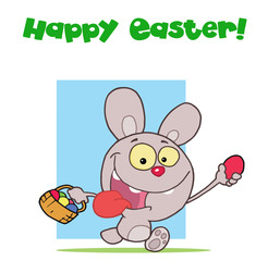 Happy Easter Greeting Above A Rabbit Running With Eggs
