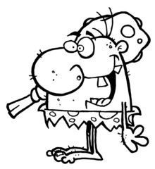 Outlined Caveman Carrying A Club Over His Shoulder