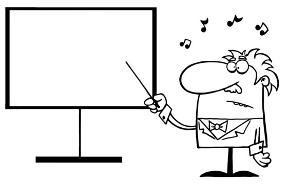 Outlined Music Teacher Pointing To A Blank Board