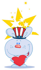 Blue USA Bunny Holding A Red Heart