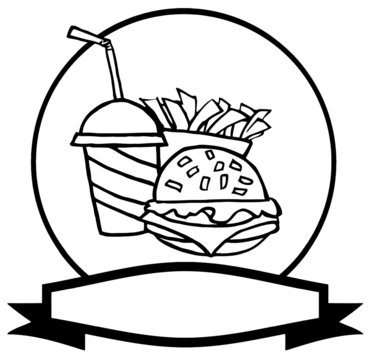 Outlined Fast Food Logo Of Soda, Fries And A Burger