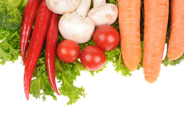 green salad  carrot musrooms pepper isolated on white background