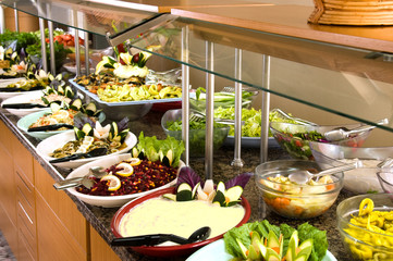 Buffet style food in restaurant.