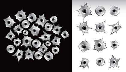 Bullet holes on white and black backgrounds