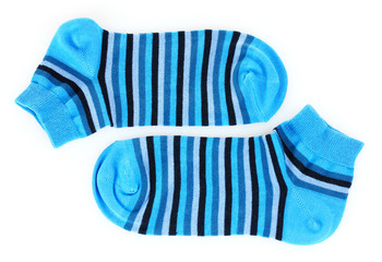 blue striped socks isolated on white