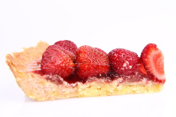 Strawberry Tart portion on a white background