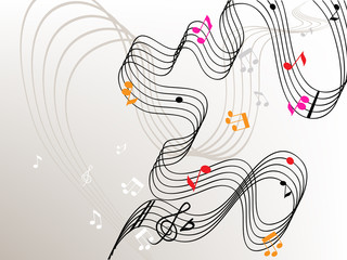 Stylish background with stave and colorful notes.