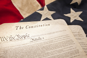 The American Constitution on a flag background (Selective Focus)