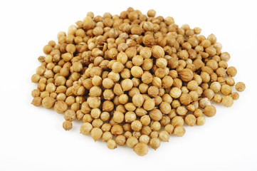 coriander seeds on white background
