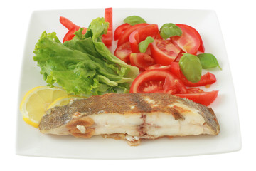 fried flounder with salad