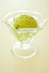 Ice cream in the clear bowl, Green tea flavor