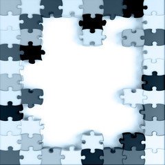 blue toned parts of a puzzle on a white background