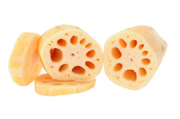 Cross Sectional View Of Lotus Roots On White Background