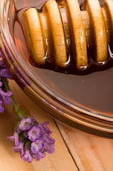 lavender honey with fresh flowers. sweet food