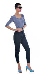 brunette female  model posing isolated on white background