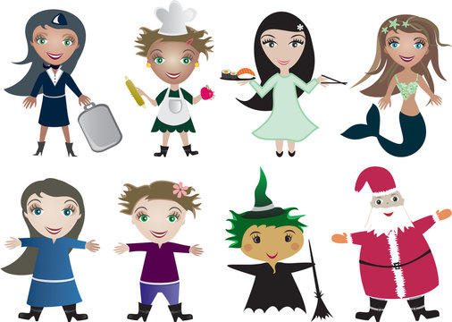 Vector children cartoon in profession uniform and  holiday cloth