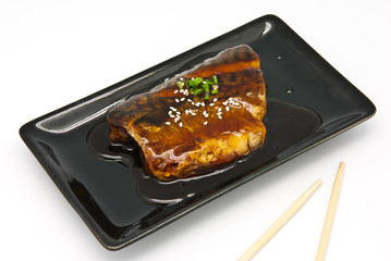 Japanese food style , Saba fish grilled with sauce