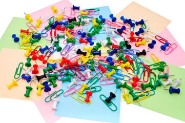 Colored paper clips and pins