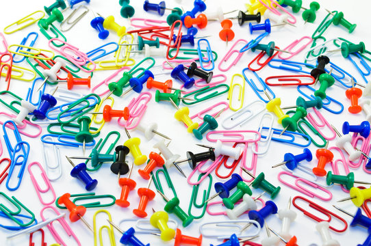 Colored paper clips and pins