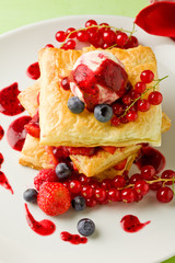 Puff Pastry with Berries and Black Cherry Ice Cream
