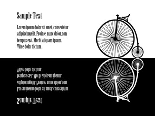 Illustration of velocipede (old  bicycle), black and white, refl