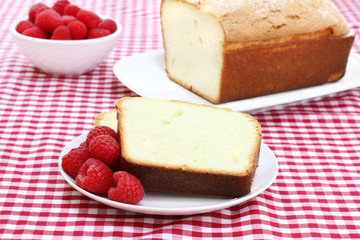 Fresh raspberries and pound cake.