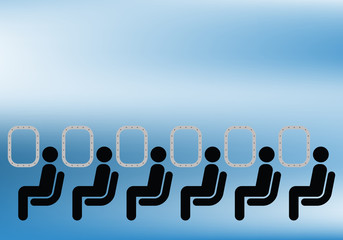 Obraz premium Airline passengers seated on a plane against blue sky