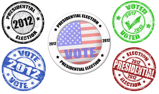 Set of presidential election grunge stamps and label