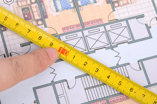 Blueprint and steel tape